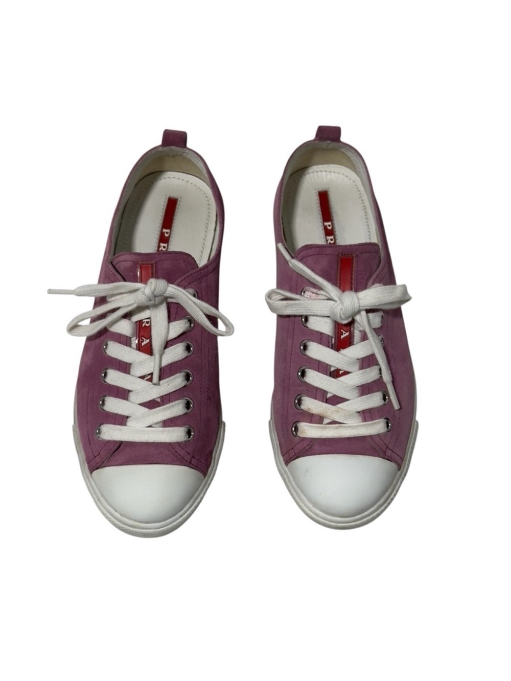 Prada Pink Suede Low Top Sneakers Women EU 36.5 White Lace Designer Shoes